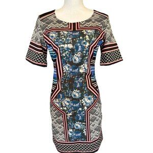 Jealous Tomato Women Dress SZ L Geometric Floral Print Short Sleeve Stretch NEW